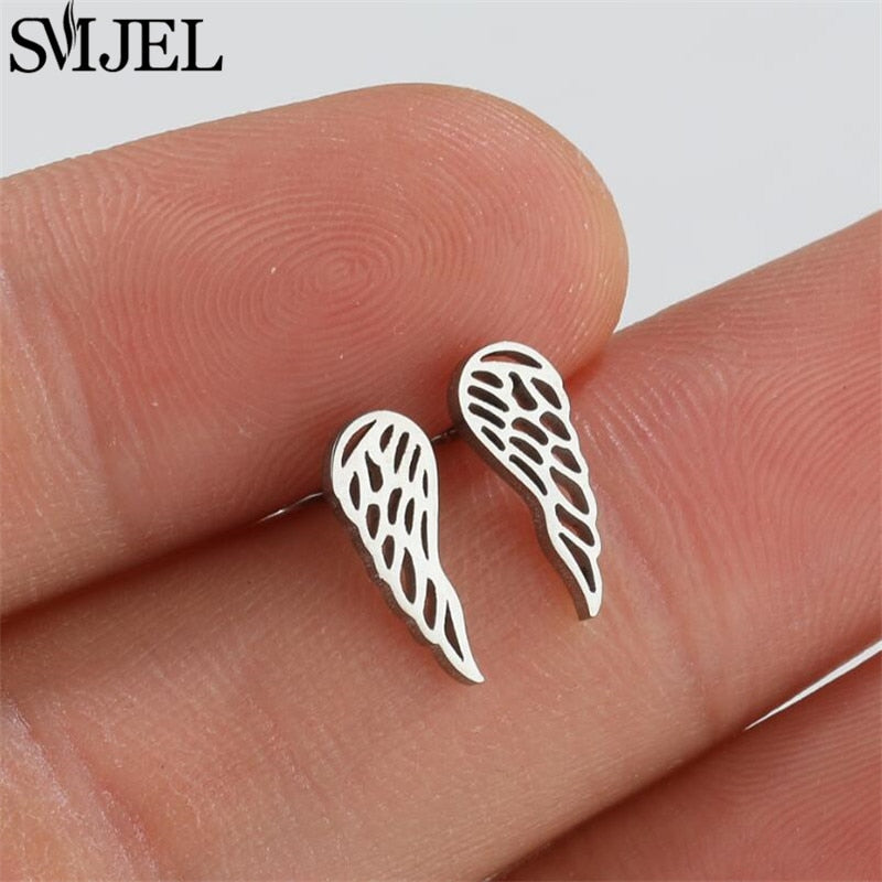 Wings Design Stainless Steel Earrings Women Jewelry Small Studs Gifts Earring