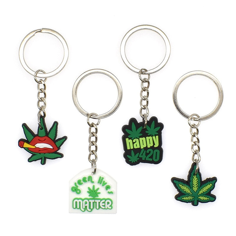 15 Styles Green Leaf High Vibes Style Keychain Car Keyring Cartoon Creative