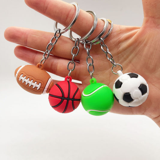 4 Styles Simulation Football Key Chain Basketball Tennis Rugby Car Key Ring Ball