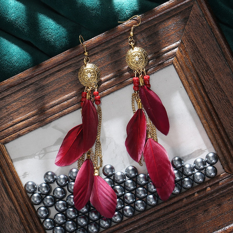 54 Styles Bohemian Long Feathers Tassel Dangle Earrings for Fashion Stylish