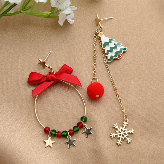 Christmas Tree Bow Drop Earrings Women Party Cute Art Jewelry Dangle Gifts