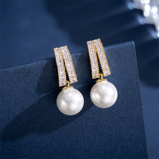 Rhinestone Faux Pearl Stud Earrings Ladies Wedding Party Earring Birthday