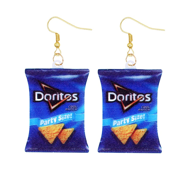 19 Styles Acrylic Snacks Potato Chips Mix Bags Design Dangle Earrings Women