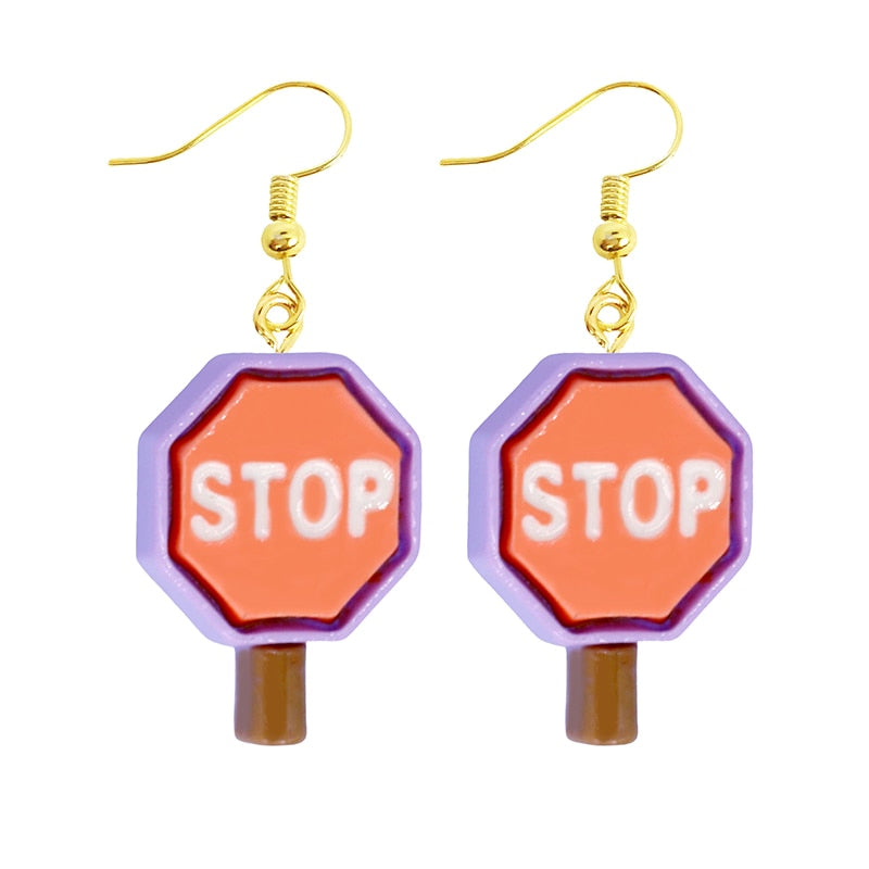 Creative Funny Design Stop Sign Drop Earrings Women Creativity Jewelry Cute