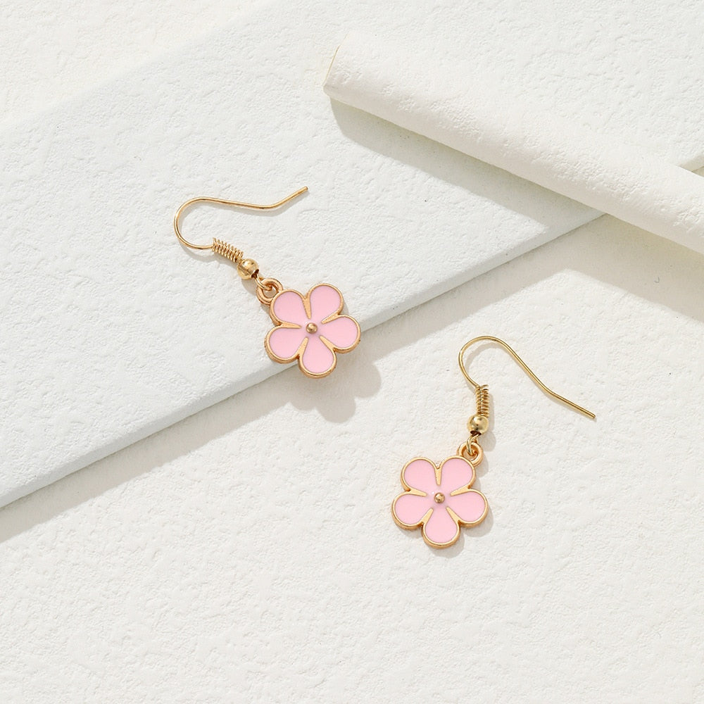 Pink Flower Leaf Drop Earrings Cartoon Ear Pendants Accessories Women Jewelry