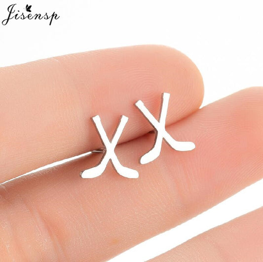 Hockey Stick Stainless Steel Earrings Women Jewelry Small Studs Gifts Earring