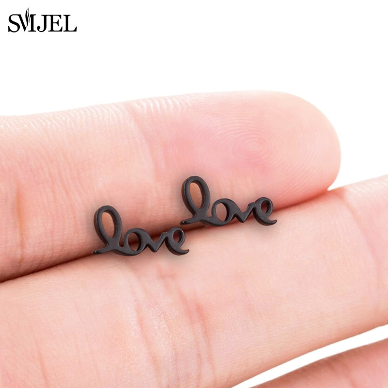 Love Sign Stainless Steel Earrings Women Jewelry Small Studs Gifts Earring