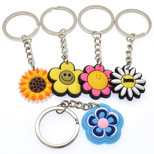 10 Styles Cartoon Colorful Flowers Keyring Cute Creative Fashion Keychains Bag