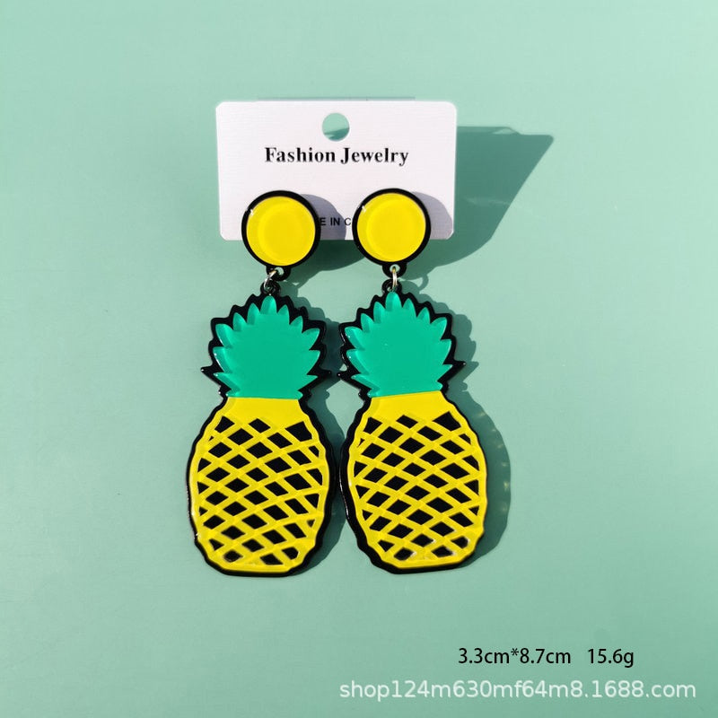 Pineapple Design Acrylic Drop Earrings Women Travel Fashion Cartoon Earrings