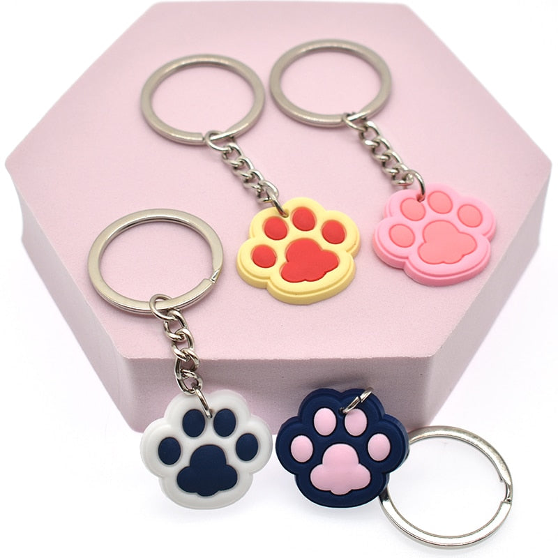 17 Styles Dog Cat Paw Cartoon Animal Keychain Party Gift Cute Keyring Cartoon