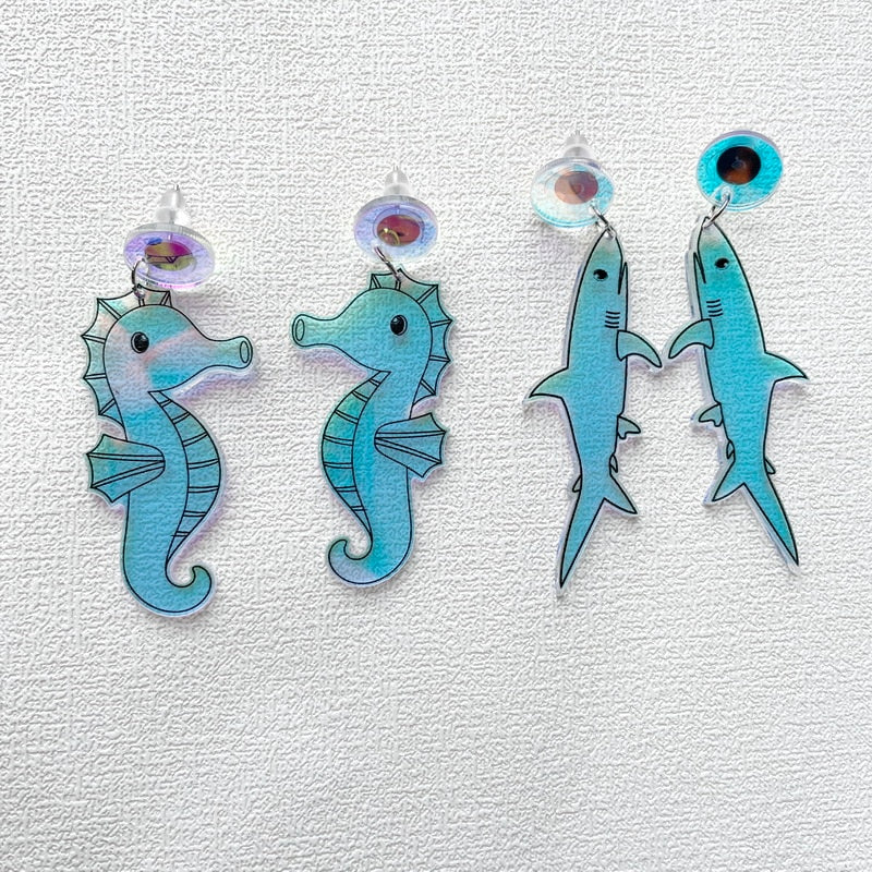 Blue Acrylic Seahorse Drop Earrings Women Gifts Earring Cute Girls Eardrop