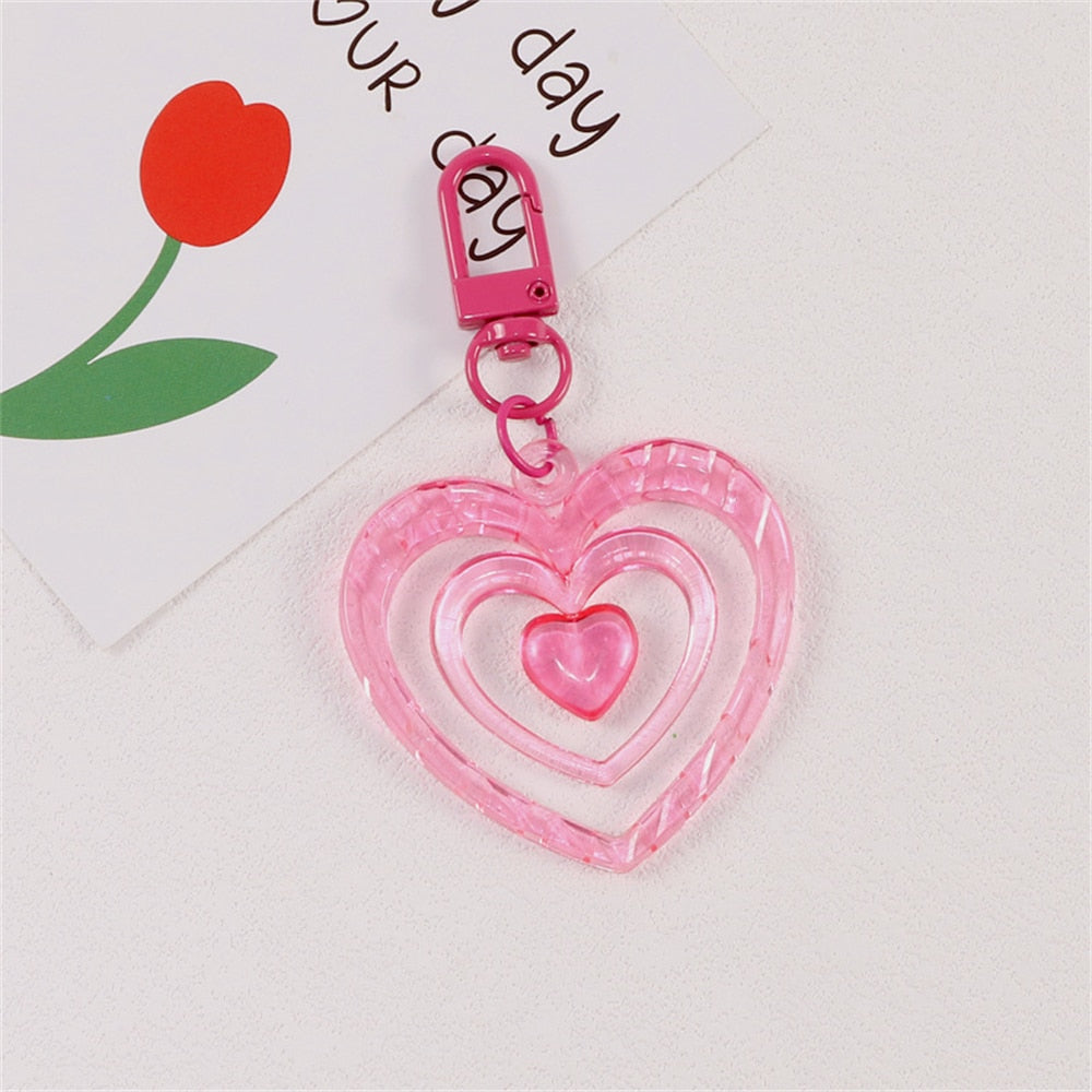 6 Colors Hollow Heart Acrylic Keychain Cute Earphone Case Pendant For Girls