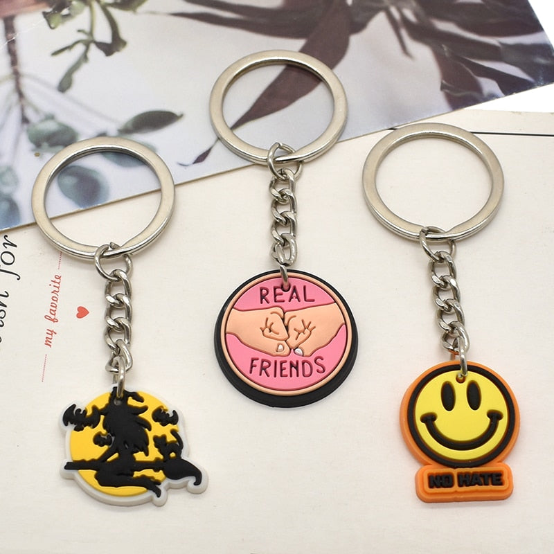 17 Styles Positivity Friends Yellow PVC Keychain for Women Charm Key Chain Women