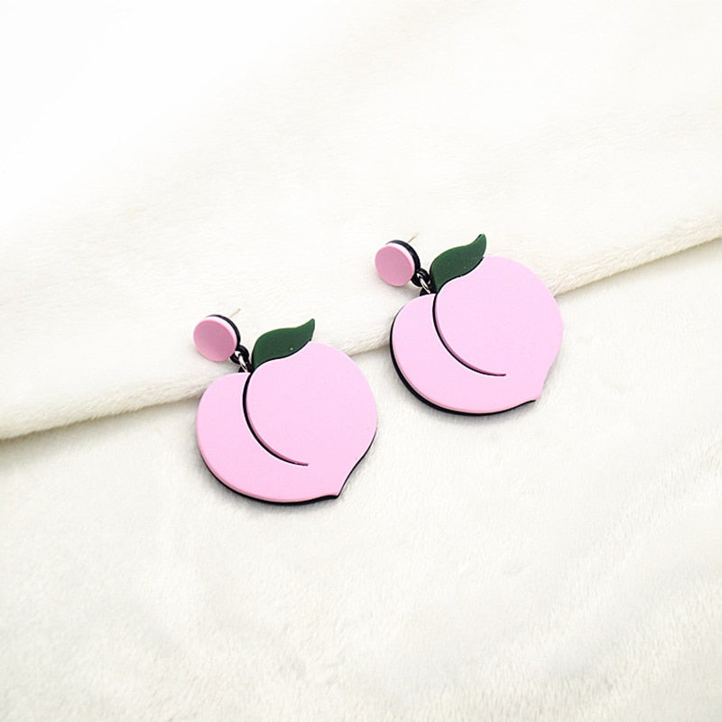 Pink Peach Acrylic Drop Earrings Women Travel Fashion Cartoon Earrings Creative