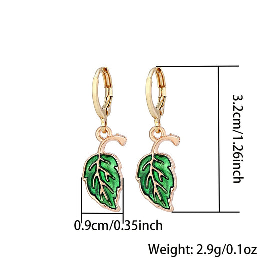 Green Leaf Drop Earrings Jewelry For Women Fashion Accessories Trendy Girl Gift