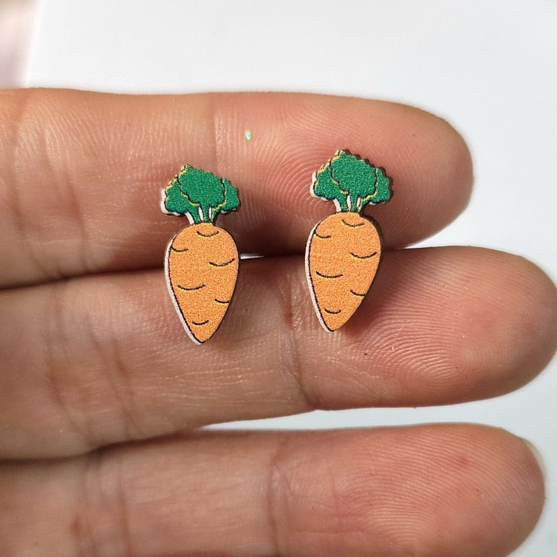 Easter Carrot Wooden Stud Earrings Women Gifts Earring Cute Girls Eardrop