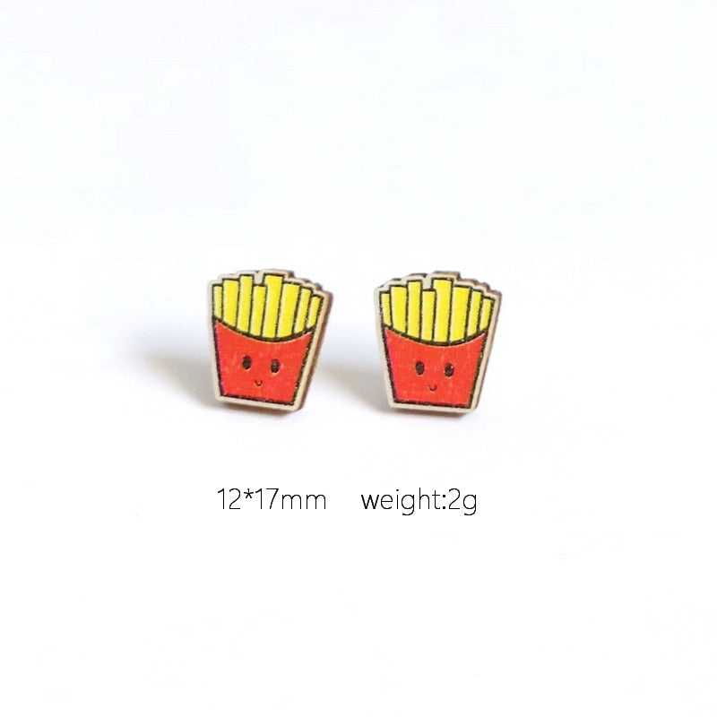 Fries Wooden Stud Earrings Trendy Women Fashion Earrings Jewelry Gift