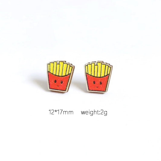 Fries Wooden Stud Earrings Trendy Women Fashion Earrings Jewelry Gift