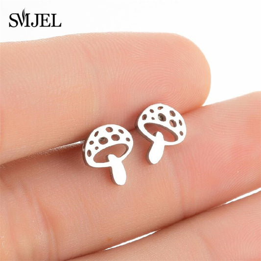 Mushroom Stainless Steel Earrings Women Jewelry Small Studs Gifts Earring