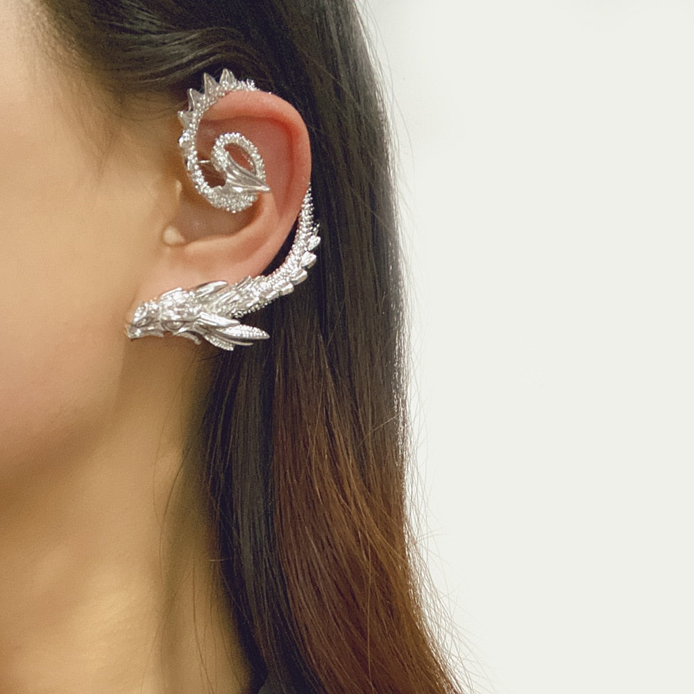 1pc Statement Punk Firery Dragon Ear Cuff Women Unique Dragon Stud Earrings