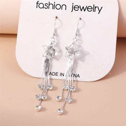 Rhinestone Star Tassel Drop Earrings Trendy Women Fashion Earrings Jewelry Gift