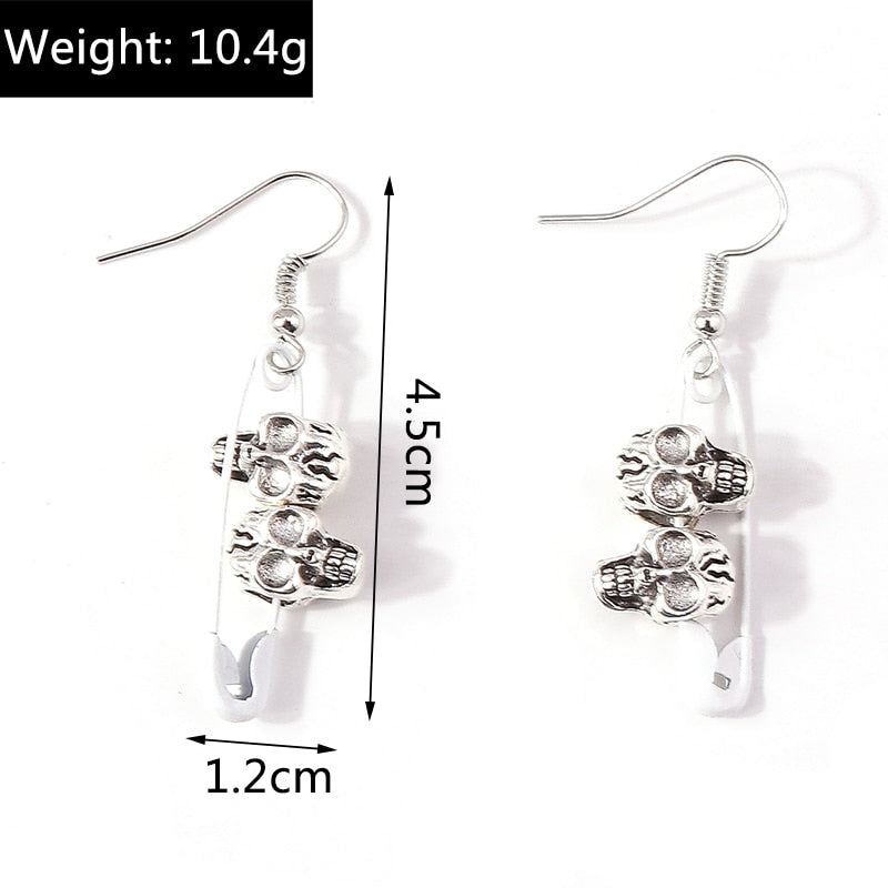 Safety Pin Skull Charm Drop Earrings Women Creativity Jewelry Cute Earring Girls