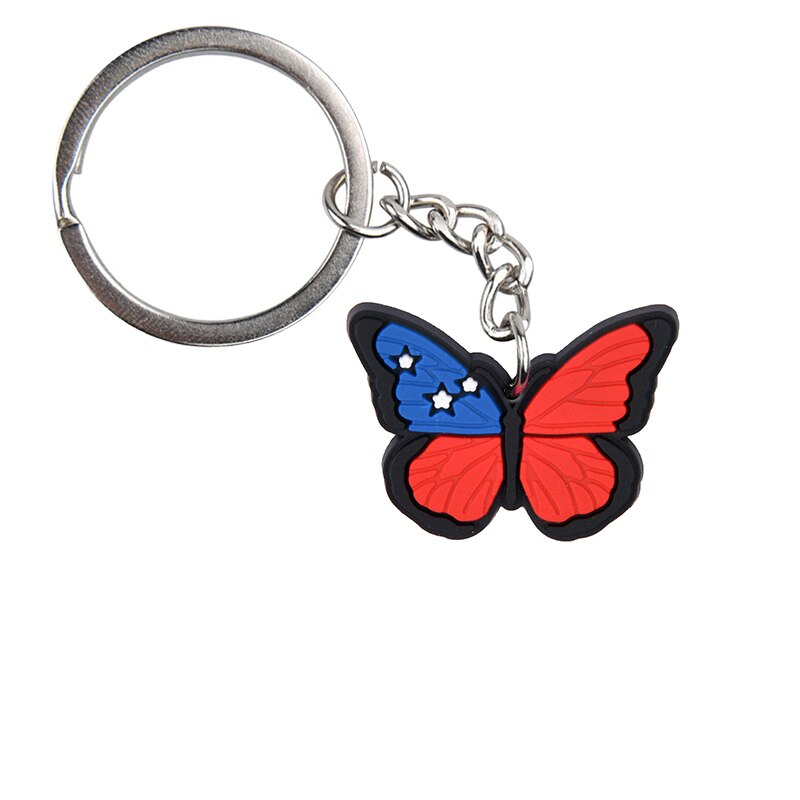 12 Styles Butterfly NationalFlag Key Pendant Soft Silicone Metal Key Chains