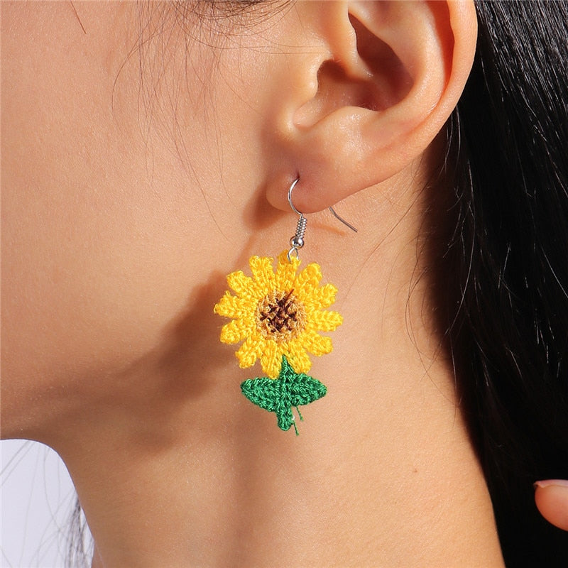 Knit Sunflower Dangle Drop Earrings Women Charms Earring Fashion Creative