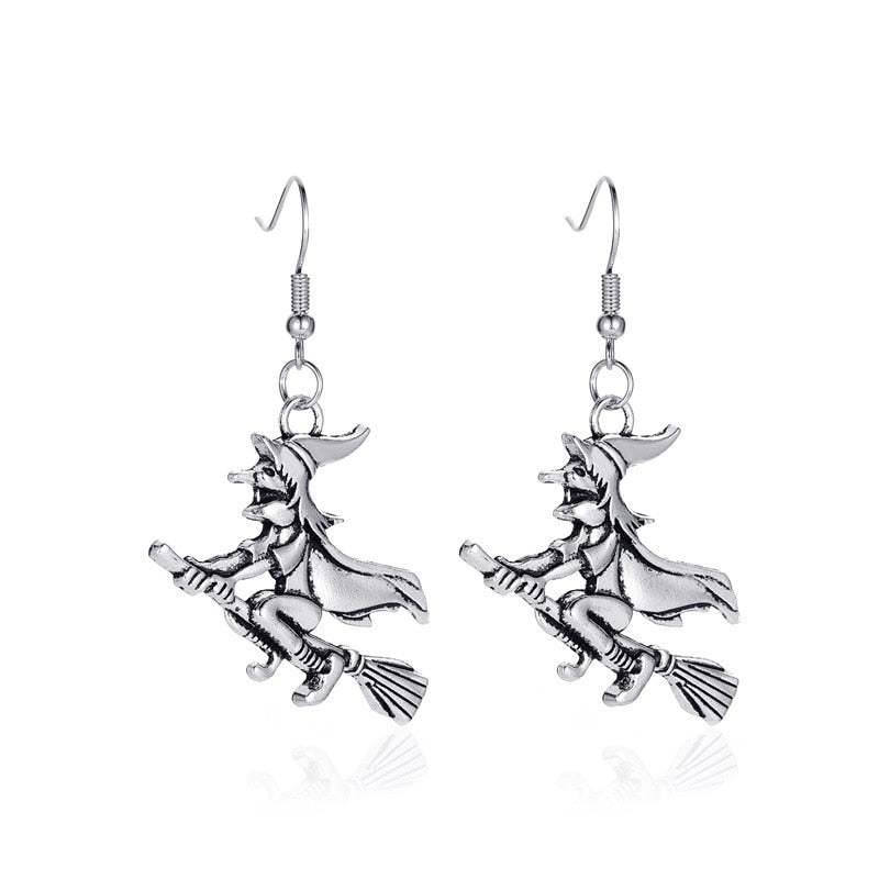 Witch and Broom Halloween Lady Cute Dangle Earrings for Women Jewelry Girls