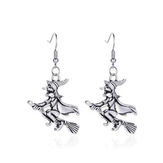 Witch and Broom Halloween Lady Cute Dangle Earrings for Women Jewelry Girls