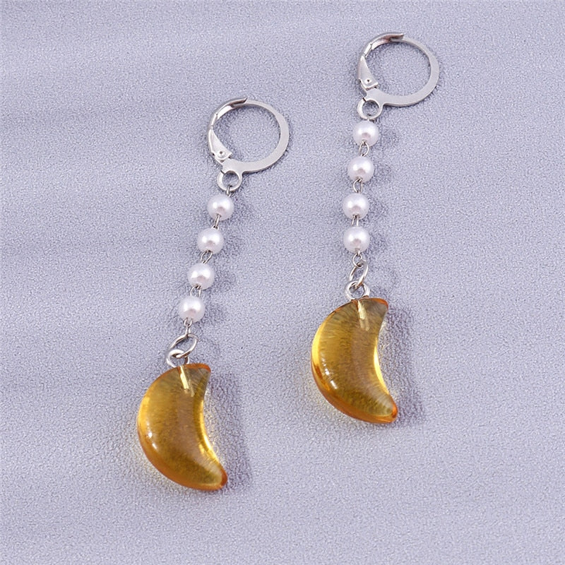 Yellow Color Moon Shaped Drop Dangle Earrings Trendy Women Fashion Earrings