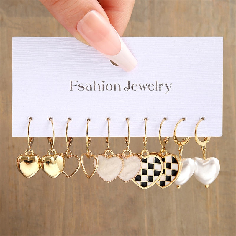 13 Styles 5-6 Pairs Set Heart Butterfly Dangle Earrings for Girls Women Birthday