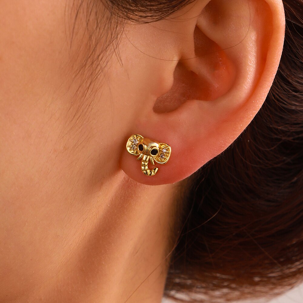 14 Styles Cute Dragonfly Spider Snake Elephant Animal Stud Earrings Women Cubic