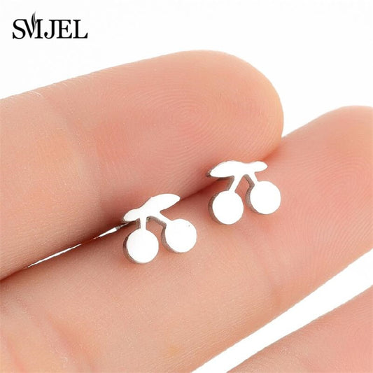 Cherry Stainless Steel Earrings Women Jewelry Small Studs Gifts Earring