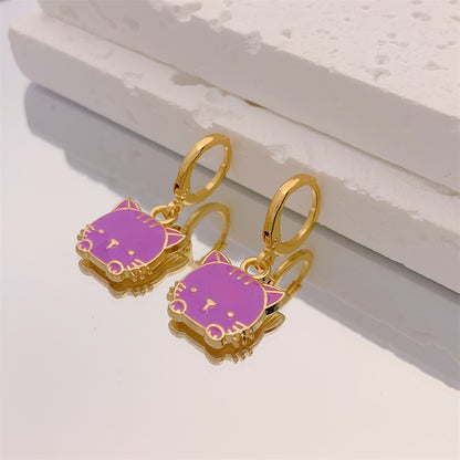 Purple Kitty Drop Earrings Women Creativity Jewelry Cute Earring Girls Gift