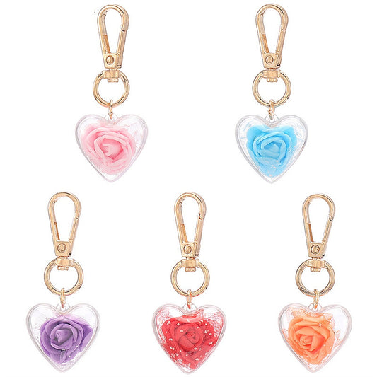 7 Colors Romantic Rose Flower Keychains Charms Transparent Eternal Flower Key