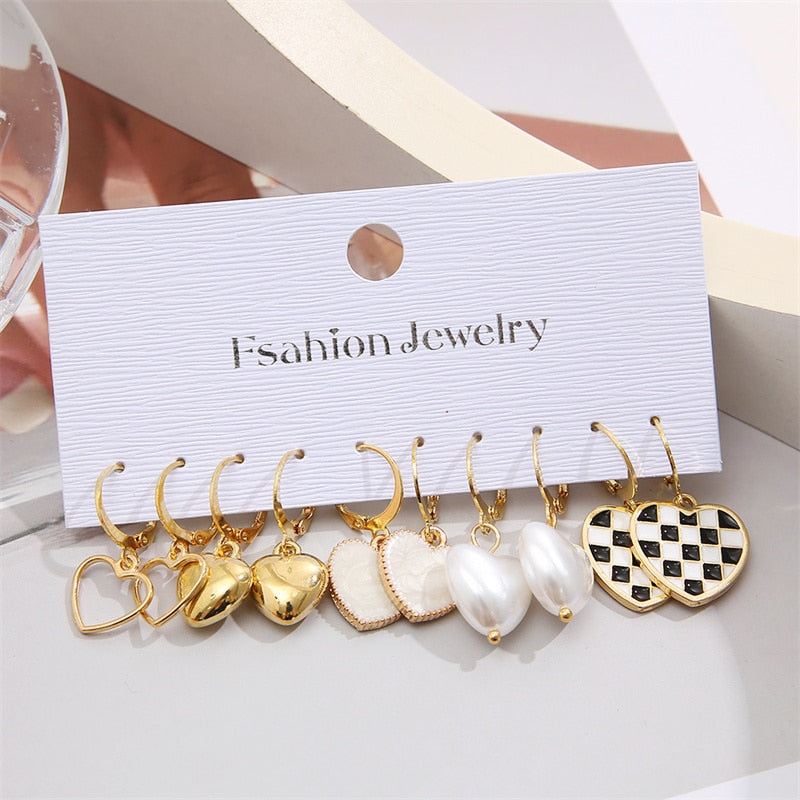 13 Styles 5-6 Pairs Set Heart Butterfly Dangle Earrings for Girls Women Birthday