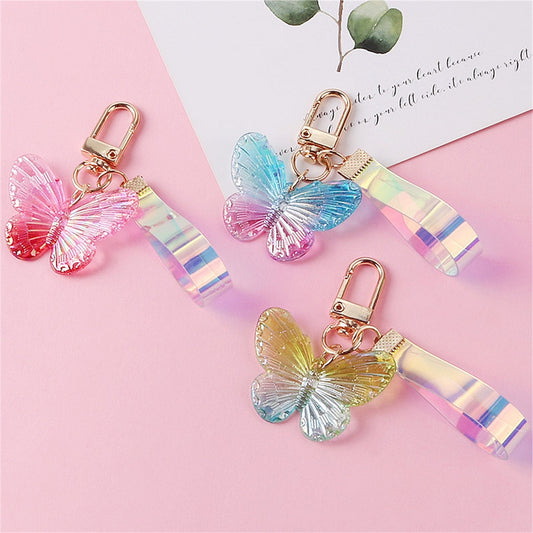 5 Styles Crystal Design Butterfly Acrylic Keychain Three-dimensional Dream Color