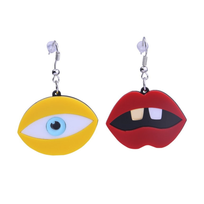 Yellow Eye Red Lip Drop Earrings Hip Hop Women Party Gift Jewelry Ear Fashion