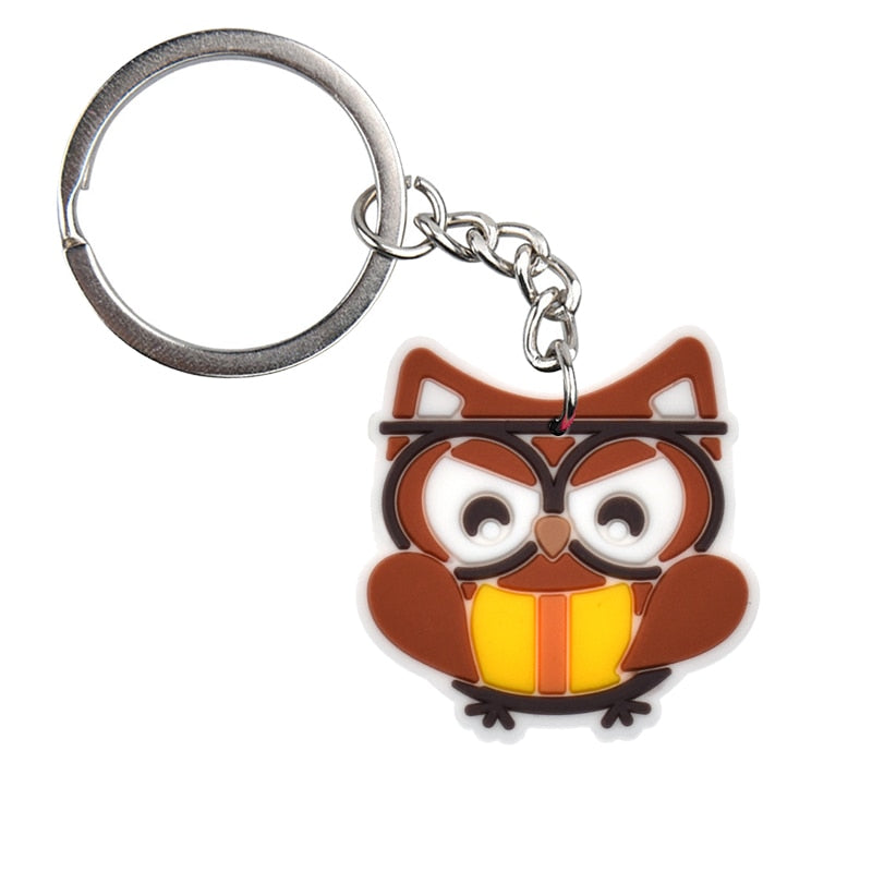 Brown Owl With Glasses keychain Charm Cartoon Key Ring Gift Women Handbag