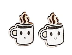 Coffee Mug Wooden Stud Earrings Trendy Women Fashion Earrings Jewelry Gift