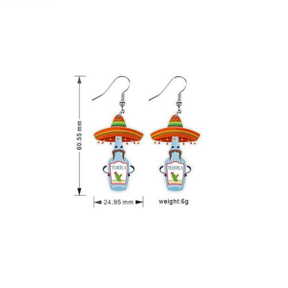 Tequila Mexican Pattern Drop Earrings Women Travel Fashion Cartoon Earrings