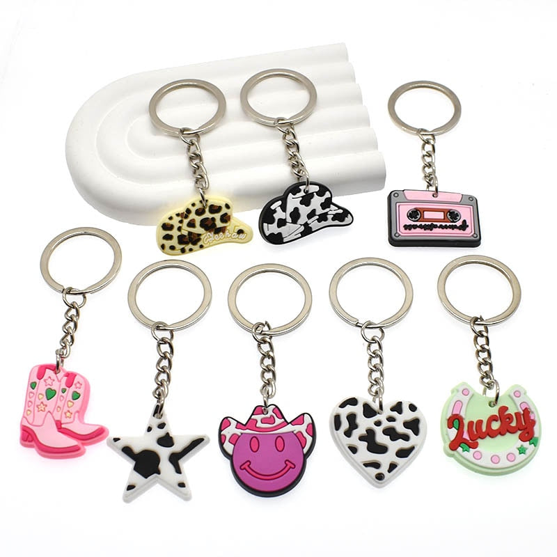 18 Styles Farm Keychain Cowgirl Cowboy Boots Cowboy Hat Key Ring Alloy Key