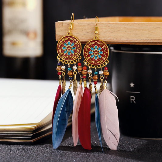 54 Styles Bohemian Long Feathers Tassel Dangle Earrings for Fashion Stylish