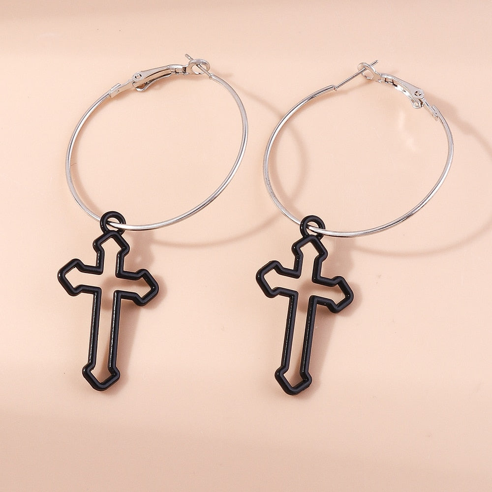 Hollow Black-colored Cross Drop Earrings Women Creativity Jewelry Cute Earring