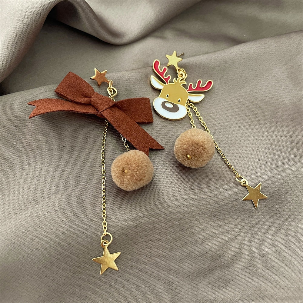 Brown Bow Deer Drop Earrings Women Party Cute Art Jewelry Dangle Gifts Earrings