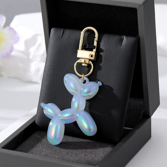 Holographic Light Blue Balloon Dog Animal Couple Keychains Key Ring For Women