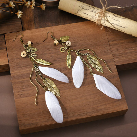 Feathers Long Tassel Dangle Earrings for Fashion Stylish Jewelry Drop Earrings