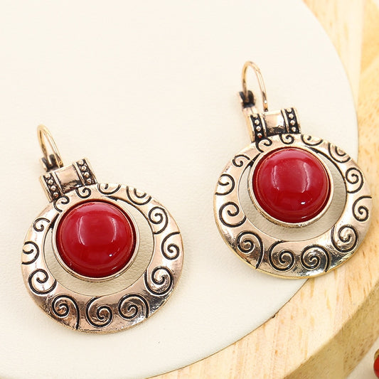 Round Red Detail Dangle Earrings Women Fashion Modern Accessories Cute Stylish