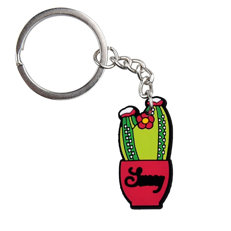 Green Cactus Pot PVC Keychain Cartoon Creative Gift Key Holder Keyring Anime